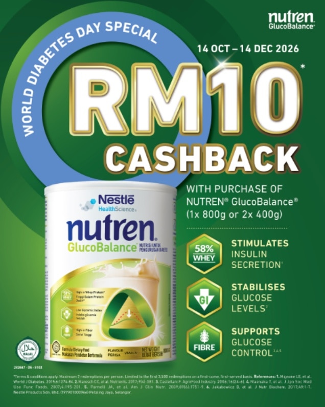 Promosi Hari Diabetes Sedunia - NUTREN GlucoBalance RM10 Pulangan Tunai