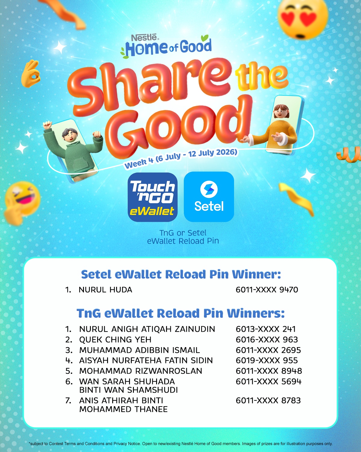 Week 4 eWallet Reload Pin Winners